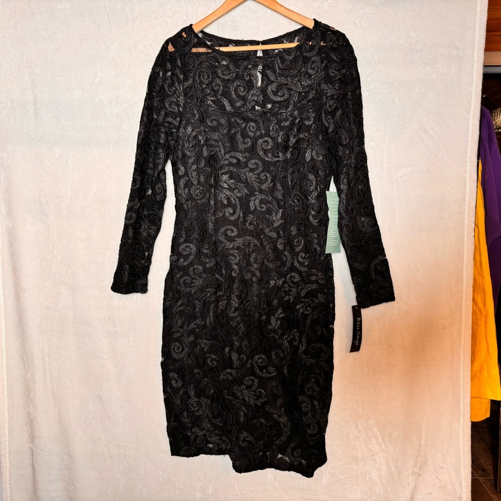 NWT Blue sage black lace dress size 14